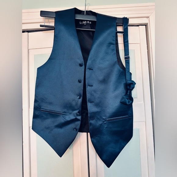 cardi international Other - Peacock Dark Blue Marine Satin Closed Back Vest Wedding Prom Men’s XS X-Small